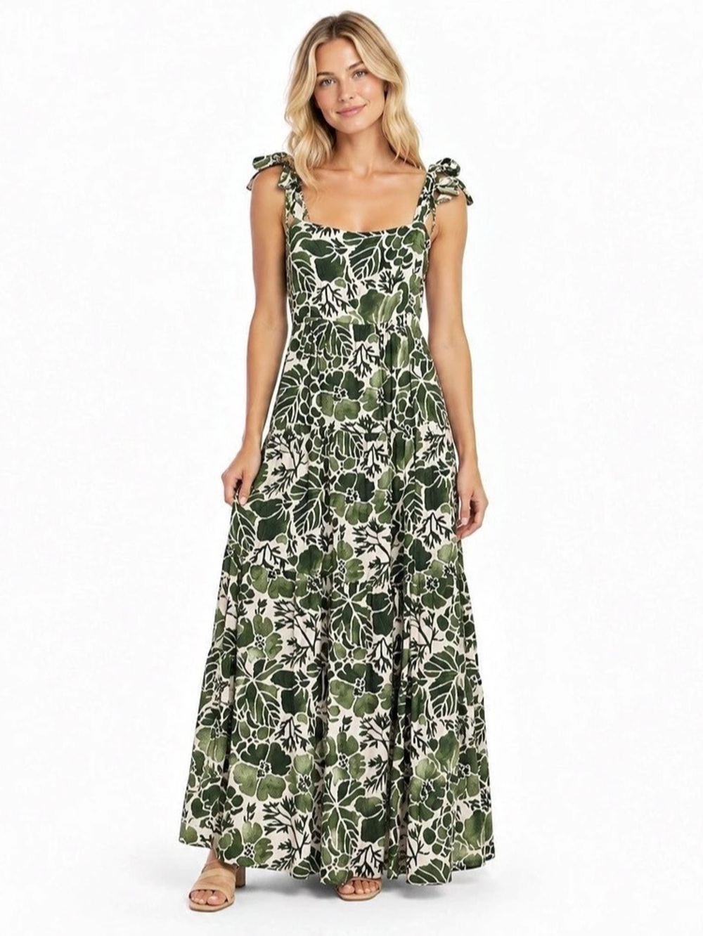 Kenny Flowers The Napa Resort Dress Green Floral Tropical Maxi Dress size S